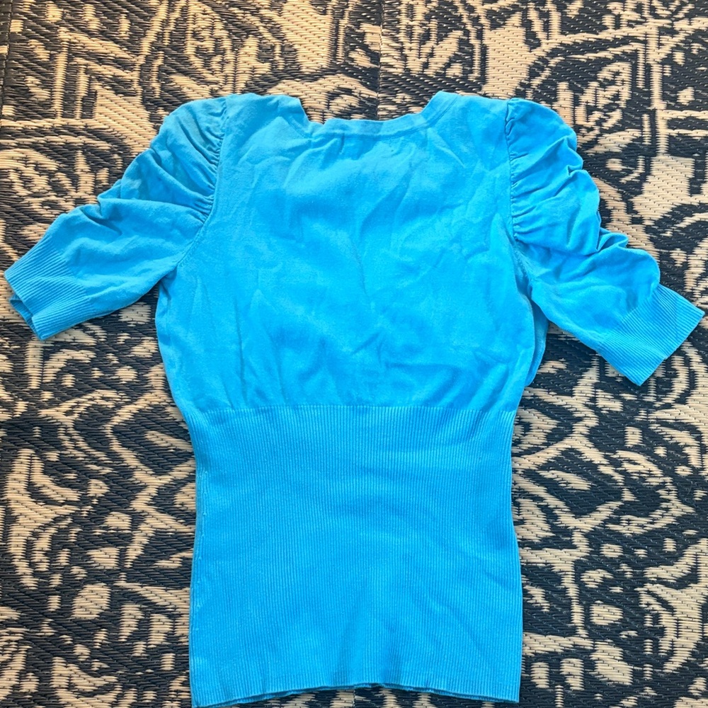 INC International Concepts Bright Turquoise Puff-Sleeve Knit Top - Picture 3 of 3